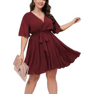 Women's Plus Size Summer Dresses Short Sleeve V Neck Mini Short Dress XL-4XL